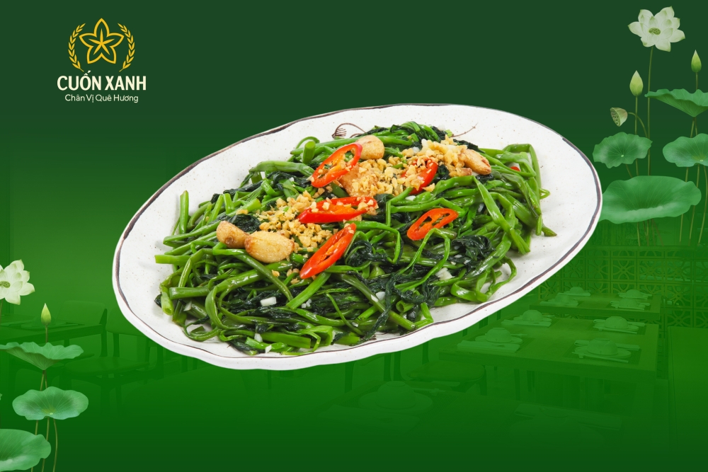 Rau muống xào chảo gang